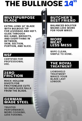 Miniatura 5 de Dalstrong Cuchillo de carnicero de punta redonda - 14 pulgadas - Serie Gladiador Elite - Acero alemán premium de alto carbono - Mango negro G10