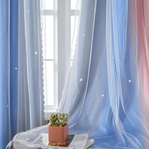 Miniatura 54 de XiDi Cortinas opacas con estrellas para habitaciones de niños, cortinas verdes para ventana de dormitorio de niños, azul y gris, 52 pulgadas de Azul