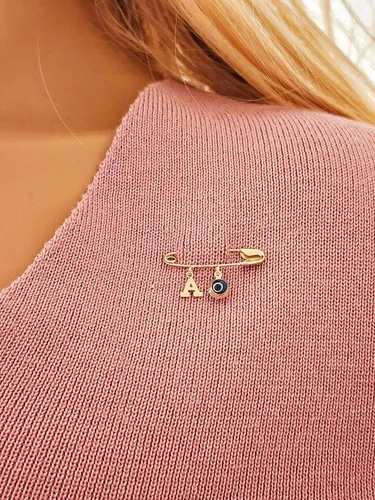 Miniatura 3 de 14k. Yellow Gold Baby Safety Pin Evil Eye & Initial Charms/Christening/Baptism/NOT Gold Filled NOT Gold Plated