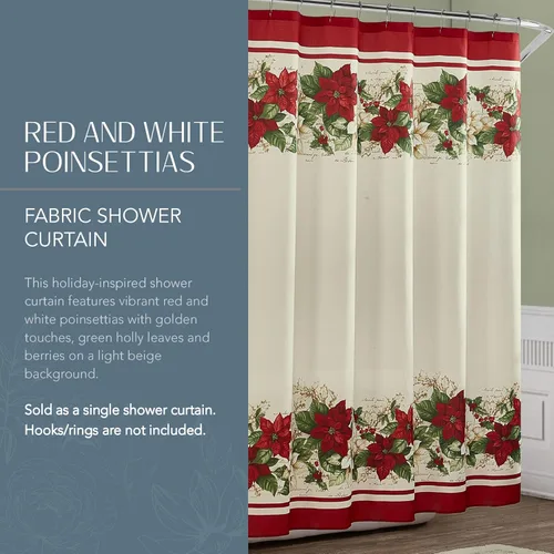 Miniatura 2 de Elrene Home Fashions - Cortina de ducha de tela de Navidad con flores de pascua rojas y blancas, 70 pulgadas x 72 pulgadas