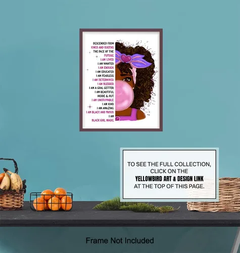 Miniatura 7 de Arte de pared de niña afroamericana, arte negro, decoración de pared con citas positivas inspiradoras, póster de afirmaciones positivas, decoración