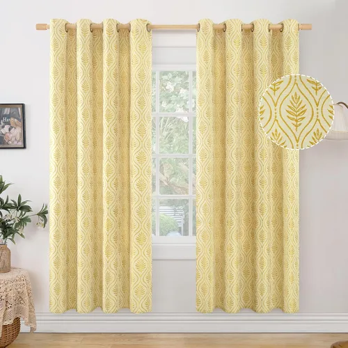 Miniatura 9 de BGment - Cortinas de jacquard de hojas en color amarillo mostaza, 72 pulgadas de largo para sala de estar, patrón botánico de estilo campestre