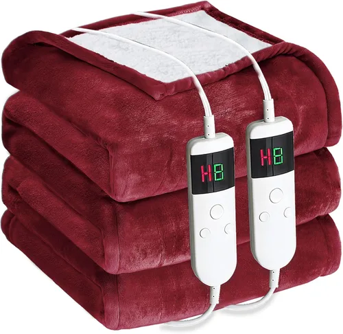 Miniatura 28 de Manta térmica eléctrica de 50 x 60 pulgadas, manta eléctrica de franela suave y sherpa con 10 niveles de calefacción, se apaga automáticamente