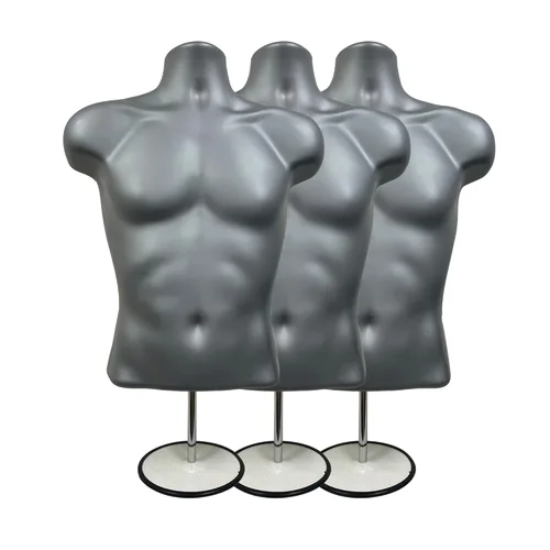 Miniatura 40 de Maniquí masculino de torso con soporte de metal, parte trasera hueca, cuerpo apilable, forma de vestido para exhibición de camisetas, mostrador