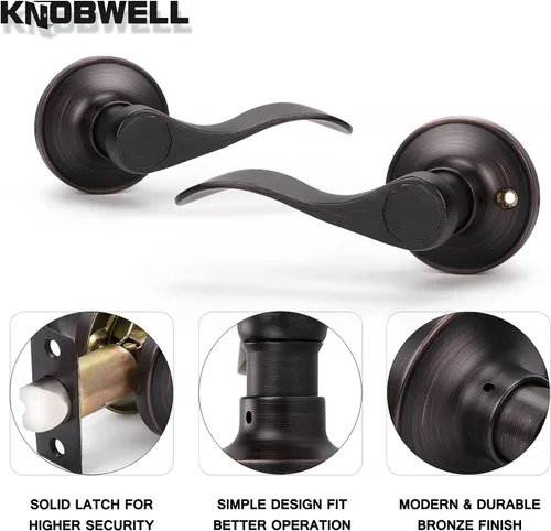 Miniatura 4 de KNOBWELL Paquete de 6 pomos de puerta de bronce aceitado para puerta de paso interior para armario/pasillo, estilo clásico reversible para derecha