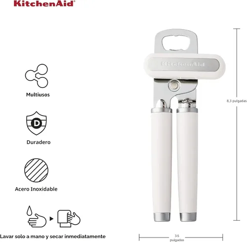 Miniatura 2 de KitchenAid Abrelatas y abrebotellas multifunción clásico, fácil de usar, rueda de corte de acero inoxidable afilada, asas ergonómicas suaves