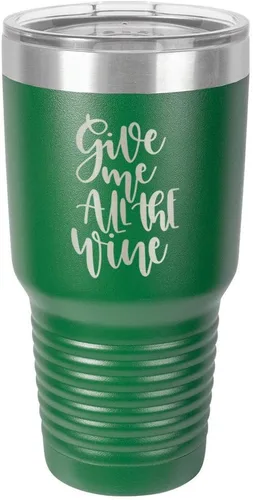 Miniatura 13 de Taza de viaje de acero con recubrimiento de polvo grabado con láser, con grabado «GIVE ME ALL THE WINE» y grabado en polvo de 30 oz, libre de BPA