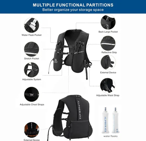 Miniatura 2 de Alpheratz Chaleco de hidratación para correr con vejiga de agua de 16.9 fl oz, correas ajustables ligeras para el pecho, mochila de hidratación
