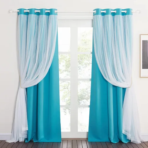 Miniatura 29 de PONY DANCE Cortinas de Doble Capa - Cortinas Opacas de 63 Pulgadas de Largo, Diseño con Ojales en la Parte Superior, Paneles Transparentes Blancos