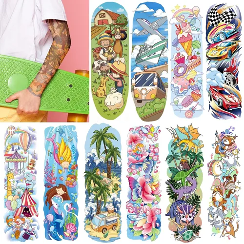 EMOME Mangas de tatuaje para niños, 66 hojas de tatuajes temporales para niñas y niños, calcomanías de tatuajes falsos con temática de sirena