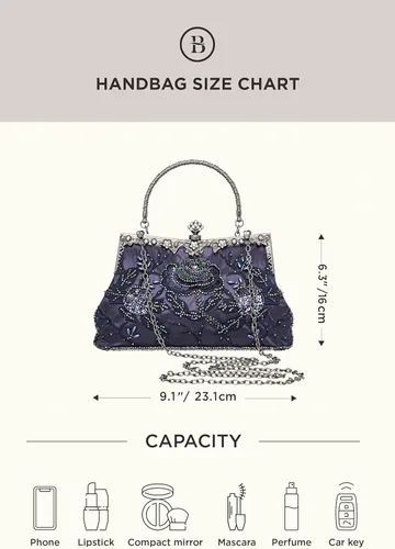 Miniatura 7 de BABEYOND Bolsos de mano de noche para mujer, accesorios vintage para bolso de noche para mujer, Gatsby de los años 20 con cuentas de lentejuelas
