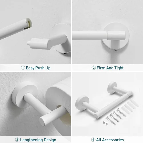 Miniatura 6 de POKIM Soporte de papel higiénico blanco de cerámica con pivote flexible para baño, montado en la pared, de metal, rollo jumbo de tejido, SUS 304