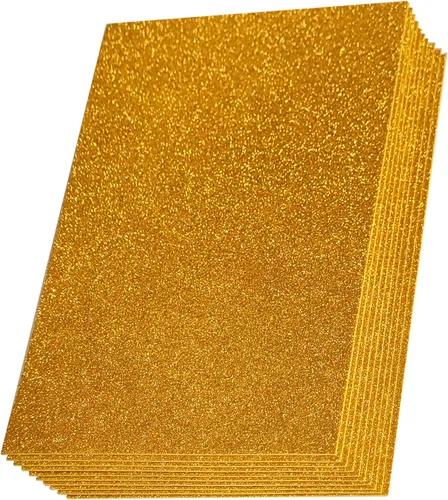 SALEMAR Hojas de espuma adhesiva con purpurina dorada para manualidades, 10 paquetes de hojas gruesas de EVA autoadhesivas con destellos para Dorado