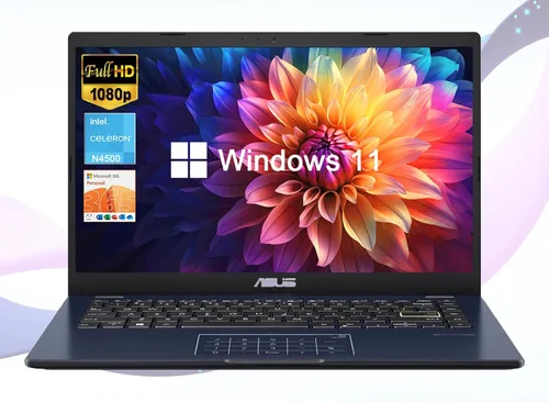 ASUS Laptop de 14 pulgadas para negocios y estudiantes, pantalla FHD de 14 pulgadas, Intel Celeron N4500, 1 año de Microsoft 365, memoria de 4 GB,