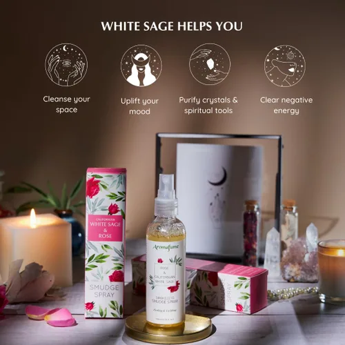 Miniatura 5 de Spray para manchas de salvia blanca y rosa de Aromafume 100ml / 3.3 oz Spray de salvia para limpieza de energía negativa y protección No