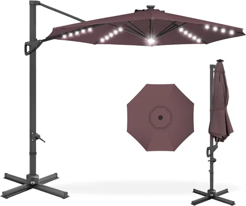 Miniatura 16 de Best Choice Products Sombrilla Solar LED Voladiza de 10 pies para Patio, Rotación de 360 Grados, Sombrilla Colgante Descentrada de Mercado para Gris