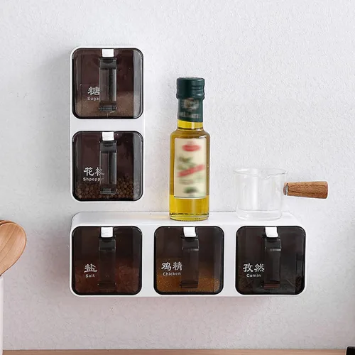 Miniatura 3 de JINYISI Tarros de especias, organizador de especias, tarro de condimentos montado en la pared sin perforar, caja de almacenamiento de condimentos 3