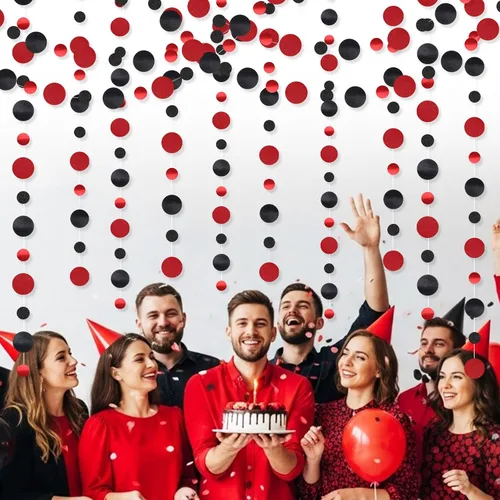 Miniatura 5 de Outus Guirnalda de puntos redondos negros y rojos, 5 piezas, decoración para colgar en fiestas de graduación, cada longitud de 13.1 pies