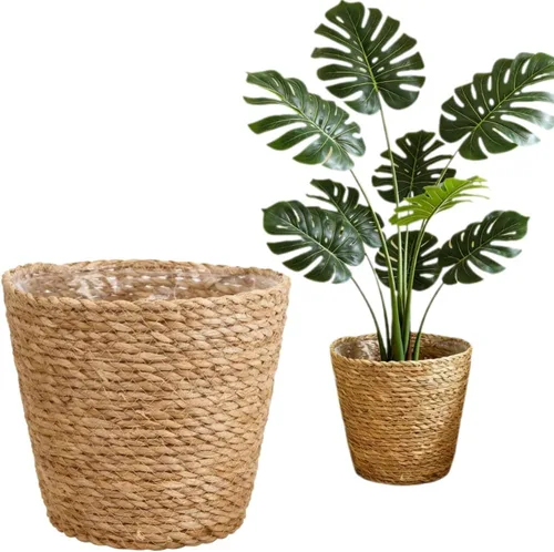 FOMIYES Maceta de paja tejida para decoración del hogar, macetas de hierba marina, cesta de jardín para plantas de jardín, jarrón de ratán de