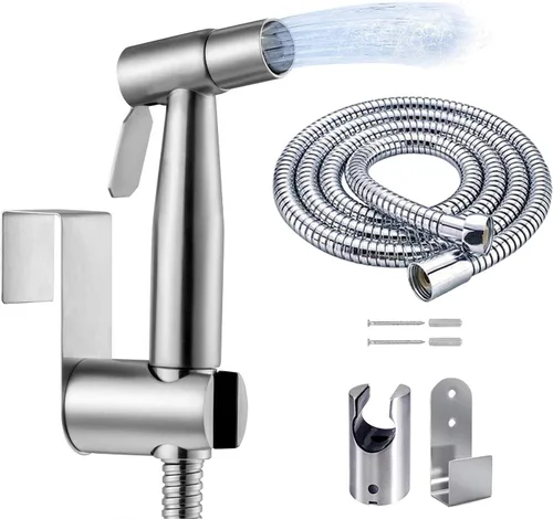 Kit de rociador de bidé de mano, rociador de acero inoxidable de níquel cepillado, cabezal de ducha para inodoro con manguera de 59 pulgadas y