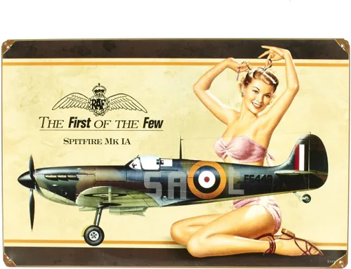 Signo de metal vintage de la Segunda Guerra Mundial británico Spitfire MkIA Pinup Girl