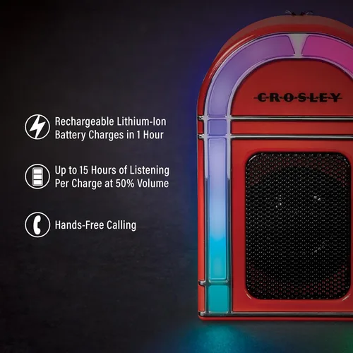 Miniatura 2 de Crosley CR3046A-RE Mini Jukebox Altavoz Bluetooth portátil con luces LED y micrófono, rojo