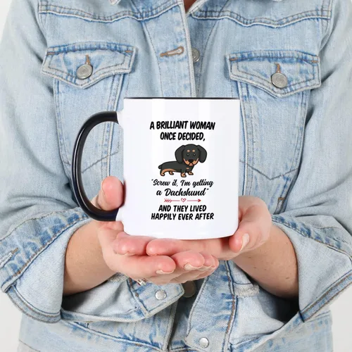 Miniatura 4 de Casitika Regalos Daschund para mujeres. Taza de café con diseño de perro salchicha con texto en inglés "Brilliant Woman Once Decidid". Regalos