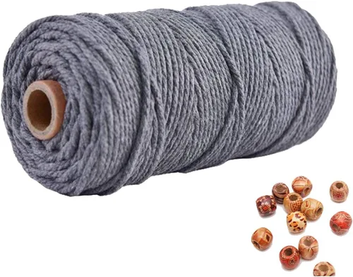 Miniatura 35 de Cordón de macramé de 1/64 pulgadas (0.157 in) de color rosa claro, hilo de algodón natural para tejer a mano a mano, 4 hebras para colgar