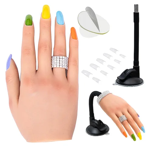 Miniatura 9 de Mano de práctica de uñas de silicona para uñas acrílicas, manos de maniquí profesional para práctica de uñas con soporte ajustable, mano falsa