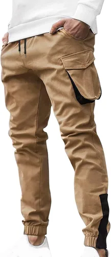 Pantalones cargo para hombre ajustados Color a juego de cordón para deportes al aire Libre Pantalones Casuales cómodos