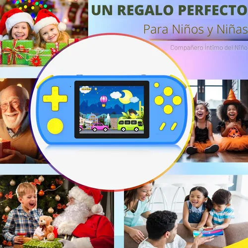 Miniatura 6 de Juegos de mano para niños con 218 juegos de video incorporados, juguetes de viaje portátiles para niños de 4 a 13 años con batería recargable, Azul
