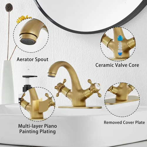 Miniatura 5 de Grifo de baño de latón antiguo grifo de tocador de baño de una sola manija de un agujero grifo de lavabo de baño con placa de cubierta