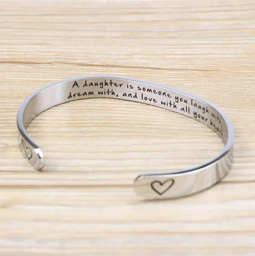 Miniatura 2 de Pulseras anchas y abiertas con mensaje grabado para madre e hija, regalos de Navidad para ella