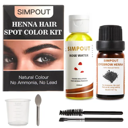 Polvo de henna Simpout con agua de rosas, polvo de henna natural y kit para el cabello, sin amoníaco, sin plomo, a prueba de agua y manchas, fácil