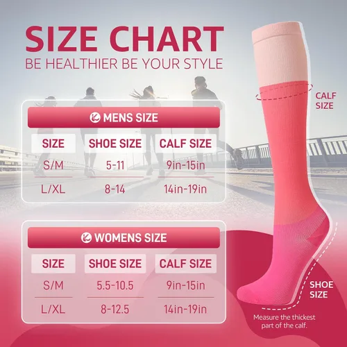 Miniatura 6 de Kickticks 4 pares de calcetines de compresión para mujer y hombre, unisex, 20-30 mmHg hasta la rodilla, tallas grandes, pantorrillas anchas