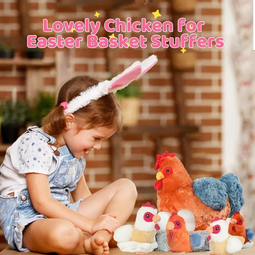 Miniatura 9 de Juego de peluche de pollo 9 en 1, juguete de peluche de pollo para niños, gallina ponedora de huevos con cremallera, pollos y huevos, juguetes