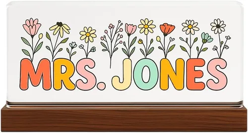 Miniatura 12 de Placa de nombre personalizada para escritorio para profesores, placa de nombre de acrílico personalizada para maestros con base de madera, letrero