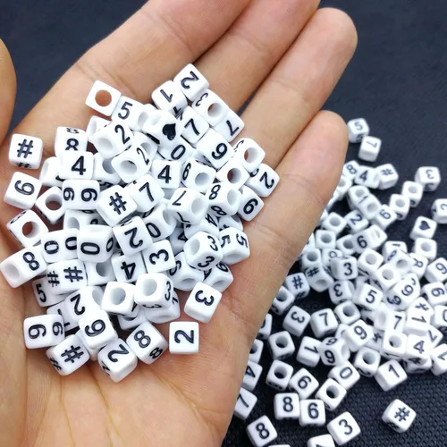 Miniatura 4 de Amaney 400 cuentas de números cuadrados de acrílico blanco de 0.236 x 0.236 in de cuentas de números mixtos de plástico acrílico forma de cubo