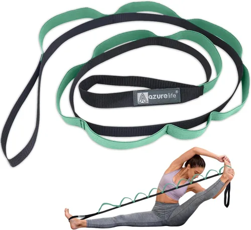 Miniatura 10 de A AZURELIFE Half-Elastic Stretch Straps with 11 Loops, Stretching Strap for Physical Therapy, Multi-Loop Yoga Strap Fitness Exercise Strap for Yoga
