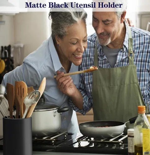 Miniatura 2 de Elegance en negro mate: soporte multiusos de cerámica para utensilios - Esencial de cocina elegante y estable de 7 x 5.35 pulgadas