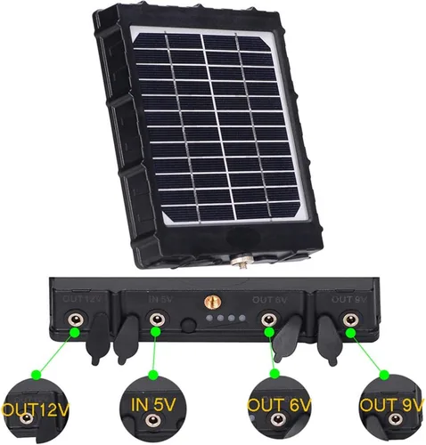 Miniatura 4 de Panel solar para cámara de sendero, WILDGAMEPLUS 14W 8000mAh 12V/1.2A 9V/1.6A 6V/2.4A IP66 Cargador recargable impermeable con cables para cámara