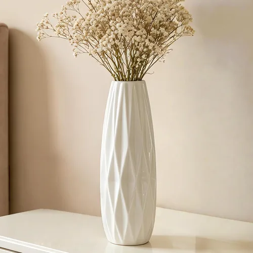 Florero de cerámica blanco de 12 pulgadas, jarrones altos para hierba de las pampas, decoración del hogar, jarrones modernos con textura para