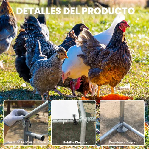 Miniatura 2 de NUGRIART Gallinero grande de metal para pollos con jaula de aves de corral de entrada con cubierta resistente al agua y anti-UV, casa para patos
