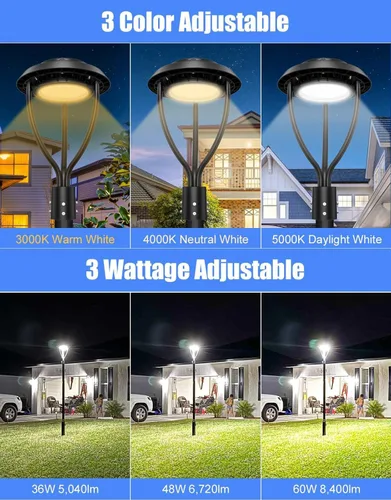 Miniatura 3 de KUKUPPO Luz LED de poste superior de 60 W, certificación ETL, 8400 lm, CCT ajustable 3000K/4000K/5000K, potencia ajustable 60W/48W/36W lámpara
