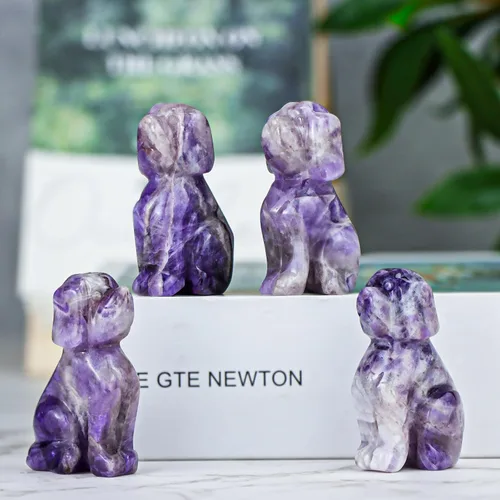 Miniatura 5 de Artistone Estatua de animales de cristal de amatista de 2 pulgadas con piedras preciosas talladas para cachorro, escultura artesanal para decoración