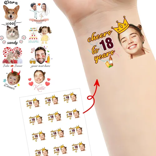 Miniatura 16 de Tatuajes personalizados temporales personalizados temporales con nombre, logotipo, foto facial para adultos, boda, cumpleaños, San Valentín