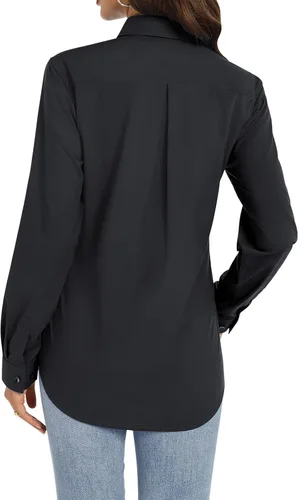 Miniatura 2 de Camisas de vestir para mujer, de manga larga, con botones, formales, sin arrugas, lisas, para trabajo, negocios, oficina, tops básicos