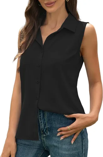 Miniatura 17 de JTD Camisas sin mangas con botones para mujer, tops casuales con cuello, camiseta sin mangas con cuello en V, blusas de verano para trabajo