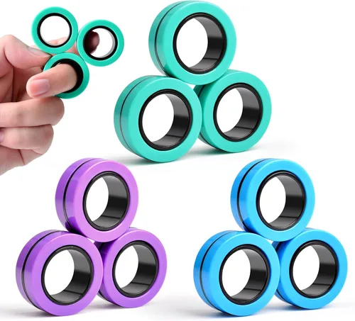 Miniatura 12 de Cevioce Juego de 15 anillos magnéticos giratorios, paquete de spinners magnéticos para ansiedad TDAH para adultos y adolescentes, juguete de alivio