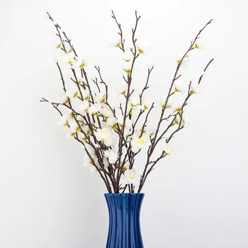 LGEGE Juego de 6 flores artificiales de ciruelo blanco, ramo de flores falsas para decoración del hogar, cocina, oficina, hotel, centro de mesa,